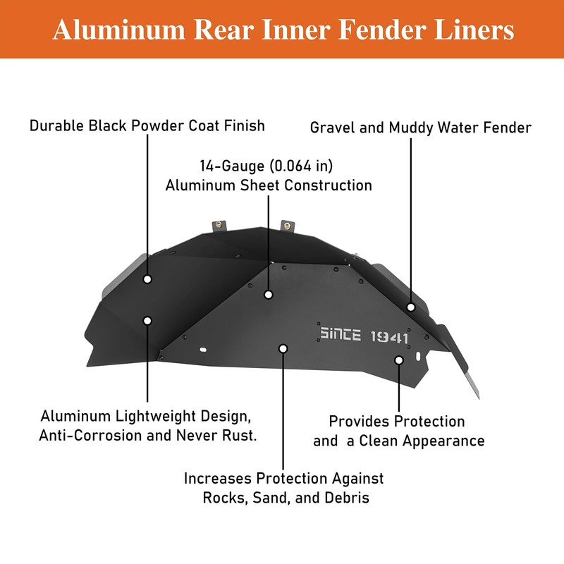 Hooke Road Aluminum JK Rear Inner Fender Liners Wheel Well