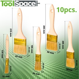 ToolSpace - Brush Set - 12/25/36/50/63 mm - Flat Brush in Various Sizes for Painting - Complete Set for Home and Professional Painters, Natural Bristle Brush for DIY, Wall and Furniture Painting,