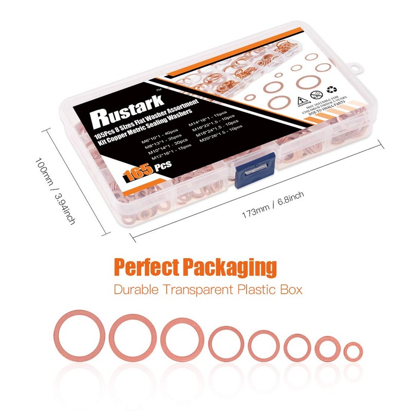 Rustark 165 Pcs Copper Washer Assortment 8 Size M6 M8 M10