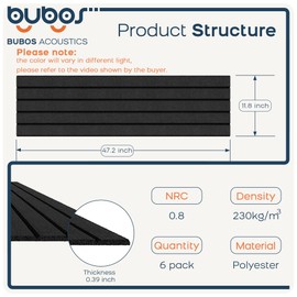 BUBOS 6 Pack Large Acoustic Panels,48x12Inch SoundProof Panels for Walls,Self Adhesive Acoustic Wall Panels,Decorative Sound Panels for Home Studio Office (Black 01)