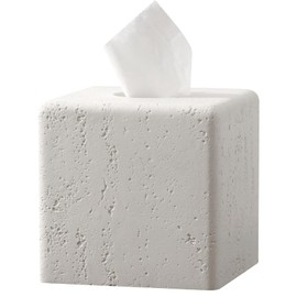 Haocoott Tissue Box Cover Square, Resin Facial Tissue Holder Covers Toilet Paper Holder Decorative Travertine Paper Dispenser Home Decor for Bathroom Bedroom Living Room Office (Cream)