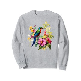 Vintage Hummingbird Illustration With Flowers Birdwatchers Sweatshirt