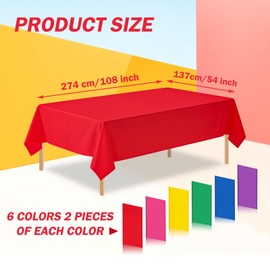 6 Pack Rainbow Color Plastic Table Cloth Disposable Rectangle Tablecloth 54 x 108 Inch, Rainbow Plastic Table Covers for Birthday Wedding Banquet Picnic Holiday Party Decorations