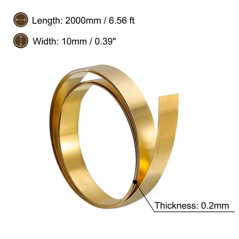 sourcing map Brass Sheet Roll, 2000mm x 10mm x 0.2mm