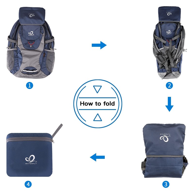 WATERFLY Lightweight Packable Hiking Backpack: Foldable Travel Daypack Ultralight Camping