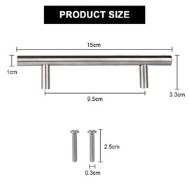 Vegena Pack of 10 Furniture Handles, Stainless Steel Handles, Kitchen Handles, Cupboard Handles, Drawer Handles, Railing Handles, Hole Spacing, 96 mm, Railing Handles for Cupboard, Drawer, Wardrobe,