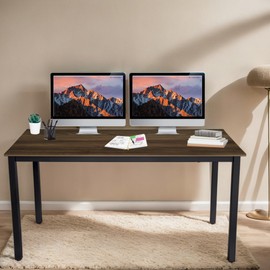 GL GLOBAL LIFE 55 inch Large Computer Desk Wood, Modern Simple Style Desk for Home Office, Bedroom, Study Student Writing Desk, Small Spaces, Black Metal Frame, Walnut Top