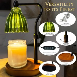 Luxor's Embrace Vintage Candle Warmer Lamp, Dimmable Electric Warmer with Timer & Adjustable Height, Green Glass for Boho Home Decor, Aesthetic Dorm Essentials, Gifts for Women