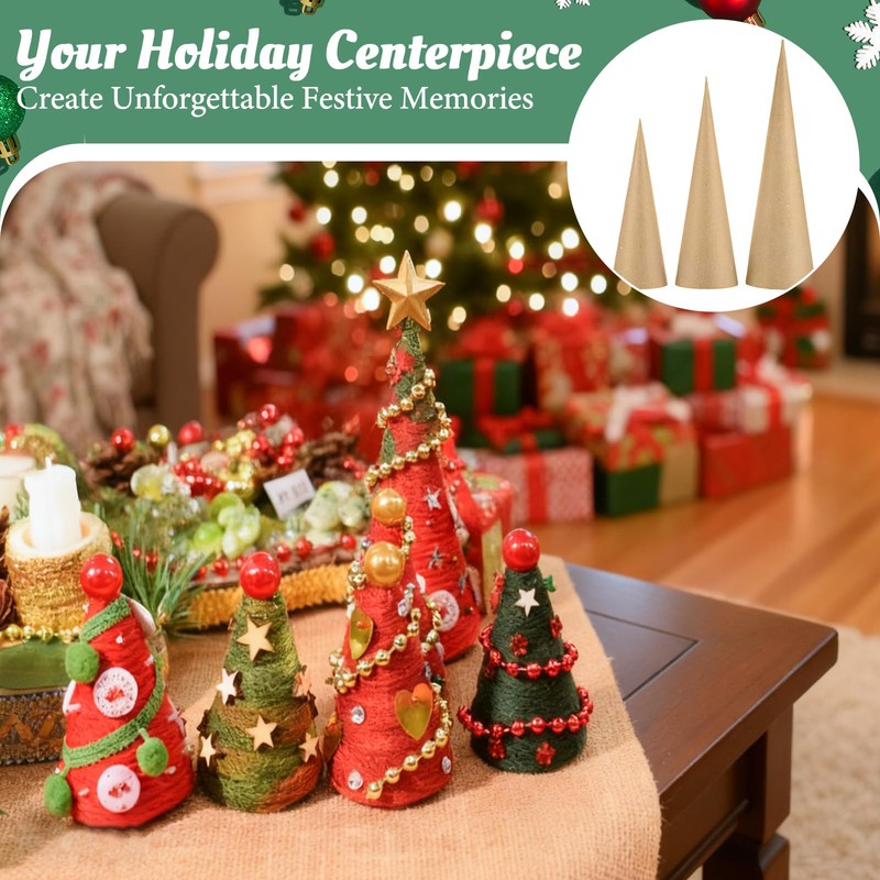 Fancyes 3 Pcs Paper Mache Cones Open Bottom, 25cm Thick