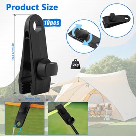 TenaLucy 10 Pieces Tarpaulin Clips, Awning Clamp, Tent Clips, Light Hooks, Tarp Tensioner, Tarp Clips Set, Tarp Attachment, Crocodile Mouth, Tarp Clips, Tarp Fixing, for Tents Camping (Black)