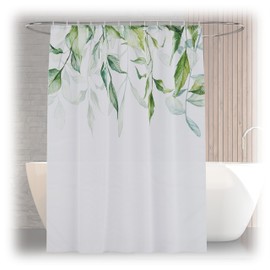 Relaxdays Shower Curtain Plants, Bathroom Curtain 180 x 200 cm, Anti-Mould, Washable, 12 Rings, Bath Curtain, Multicoloured, Leaves