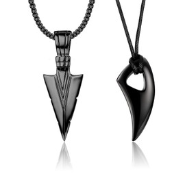 Tzylomirx Mens Chain Necklace, Stainless Steel Pendant Necklace for Mens Spearpoint Arrowhead Wolf Teeth Pendant Chain Necklace for Fashion-Forward Men, 2Pcs
