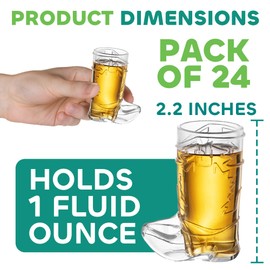 JoyServe 24 Mini Boot Shot Glasses, 1 oz Reusable and Disposable Clear Plastic Shot Cups, for Cowboy Cowgirl Themed Parties, Decorations, and Cowboy Bachelorette Party Favors