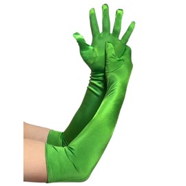 MDSTYLE Long Opera Gloves for Women - 20s Party Costume - Elbow Length Tea Party Satin Gloves - Princess Accessories (1, Green, One Size)