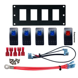 MGI SpeedWare 4 LED Rocker Switch Panel, 12/24vDC Automotive and Marine, Black Powdercoat Steel (Blue)