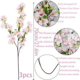 FAICOIA 3 Pcs Cherry Blossom Branches for Vase Artificial Flowers Spring Summer Decor Light Pink Cherry Blossom Long Stems Faux Silk Cherry Blossom Branches for Home Wedding Party Table Centerpieces