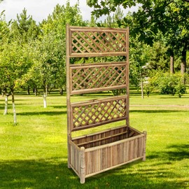 TREATLIFE HOME Garden Raised Bed with Trellis for Climbing Plants, 27.6" Tall, Weather-Resistant Bamboo