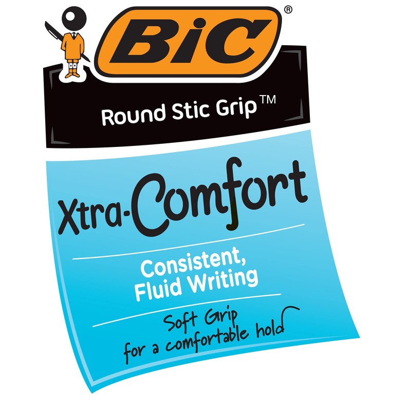BIC Round Stic Grip Xtra Comfort Ballpoint Pen, Medium Point