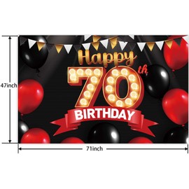 Happy 70th Birthday Black Banner Decorations Gold Backdrop Red and Black Balloons Theme Decor for Girls Women Princess 70 Years Old Birthday Party Supplies Photo Booth Props Background Favors Glitter