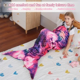 Catalonia Classy Mermaid Blanket, Fluffy Plush Fleece Mermaid Fin Cuddly Blanket, Mermaid Gift for Girls Adults, 155 x 50 cm, Starlight
