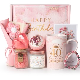 40th Birthday Gifts for Women, Happy 40 Year Old Birthday Gift Ideas Decorations for Her Wife Mom Sister Woman Friends Coworker, Pink 40 Fabulous Ceramic Marble Mug 14Oz, Turning Forty Baskets