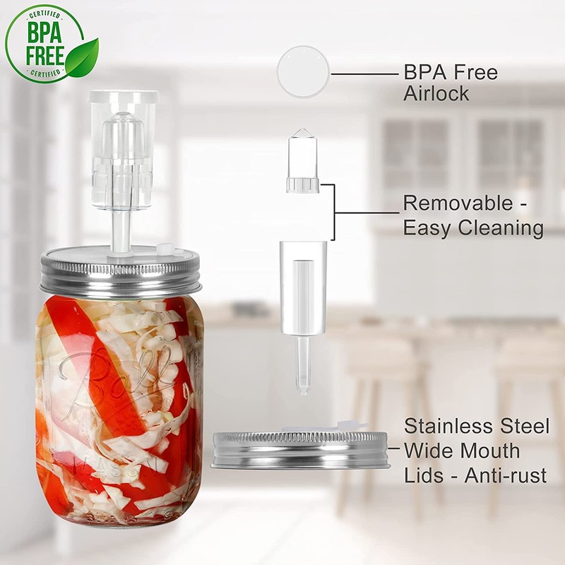 Samshow Fermentation Kit-4 Glass Fermentation Weights,4 Fermenting Lids,4 airlocks,4 Silicone
