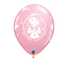 Qualatex 38666 First Holy Communion - Girl, 11" latex balloons (pack of 6 balloons), Pink