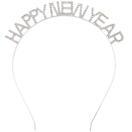 Beaupretty HAPPY NEW YEAR Headband 2023 Christmas Eve Crystal Headpieces Rhinestone Holiday Party Hair Accessory Silver