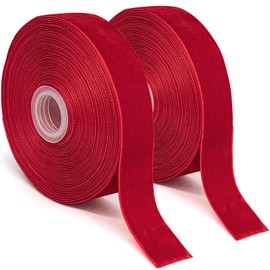 Swedin Red Velvet Ribbon, 1” × 20Yards (2 Rolls, 10Yards/Rolls) for Gift Wrapping, Flower Bouquet, Bow Making & Other Projects