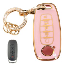 WENHENI Keyless Entry Systems Key for Nissan Key Fob Cover Shell with Keychain Fit for 2023 2024 2025 Nissan Rogue Pathfinder and 2024 2025 Sentra (5Buttons Gold-Pink)