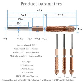 LANKEGU K1C Nozzle Kit, Titanium Alloy Quick Swap Nozzls for Creality K1C, Ender 3 V3, Ender 3 V3 Plus 3D Printers, 2PCS 0.4mm+1PC 0.6mm+1PC 0.8mm+5PCS Silicone Socks