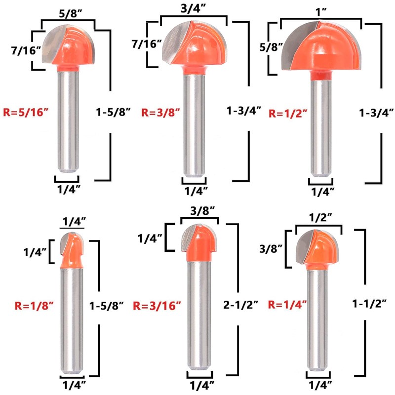 Sinoprotools 8Pcs Core Box Router Bits Set 1/4 Inch Shank,