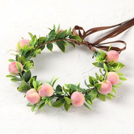 KorViSHOW Peach Fruit Flower Headband - Cute Pink Peach Hair Accessories Adjustable Tropical Fruit Floral Hairband for Girls Women Maternity Spring Summer Festival Party Costum Headdress