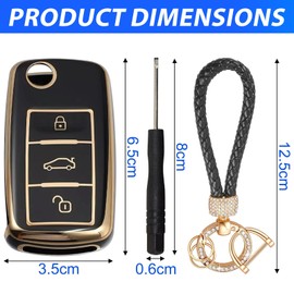 LbsAMP Car Key Case 3 Buttons Tup Compatible with VW Golf 5 6 Polo Touran Touareg Passat MK6 Skoda Fabia Seat Key Case with Key Fob Car Key Cover Protective Case - Black