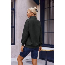 Cnlinkco Womens Oversized Sweatshirts Half Zip Pullover Fall Trendy Fashion Drop Shoulder Tunic Pullover Tops Black S