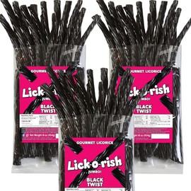 Black Licorice Candy | Gourmet JUMBO Black Licorice Made in the USA | Soft and Chewy Twists | LICK-O-RISH 3 Pounds Total (Box of 3 bags, 1 pound each)