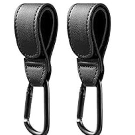 2X Pram Hook Clips,Cup Holder for Pram,Leather Style Pushchair Hooks,Buggy Clips Carrier, Heavy Duty Strollers & Buggies,Travel Pram,Pushchairs & Prams,Baby Changing Bags,Baby Stroller (Black)