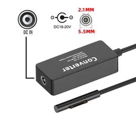 cablecc 65W 20V 15V-24V DC 5.5x2.1mm Jack to Surface Pro3 Pro4 Pro5 Pro6 Pro7 Pro8 Pro9 Book Pro Charge Cable