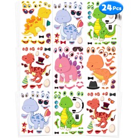 24 Pcs Make Your Own Dinosaur Sticker Sheets for Kids, Dinosaur Face Stickers for Kids Toddlers Crafts Activities Gifts Goodie Bags Birthday Party Favors for Toddlers