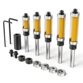 MEANLIN 5Pcs Flush Trim Top and Bottom Bearing Router Bit 1/4-Inch Shank for Woodworking, Cutting Diameter: 1/2Inch, Cutting Length: 1/2 Inch, 3/4 Inch, 1 Inch, 1-1/4 Inch, 1-1/2 Inch