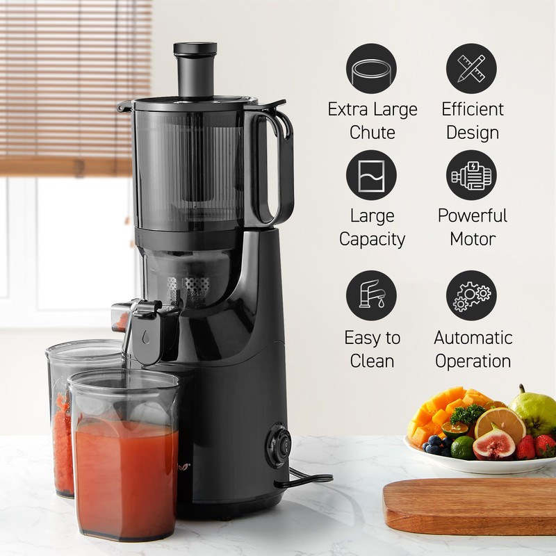 Elite Gourmet EJX320 Big Mouth Whole Fruit 5.2” Self-Feeding Chute,