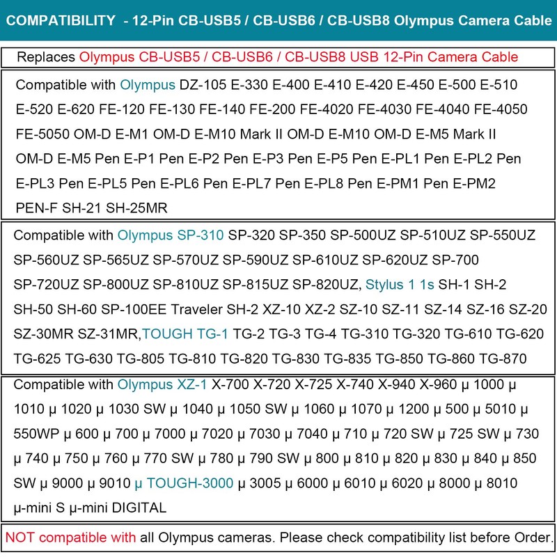 MaxLLTo USB Cable for Olympus Tough TG-810 TG-820, Extra Long