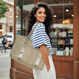 MICOM Puffer Tote Bag for Women, Large Puffy Tote Bag with Zipper,Quilted Shoulder Bag,Travel Bags for Women with Compartments(Nude)