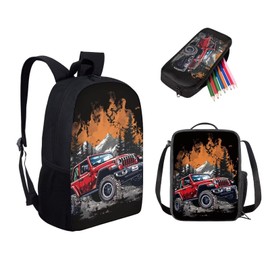 chaqlin Camping Backpack for Kids with Lunch Box and Pencil Case Cute Toddler Backpack for Elementary Middle School Bags Car Print Bookbags