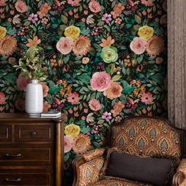 Simon&Siff Floral Peel and Stick Wallpaper,17.3" x 80" Floral Self Adhesive Wall Paper Boho Flower Wallpaper Kitchen Cabinets Furniture Decorative Renter Friendly Wall Paper