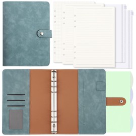 Ring Binder A5 Refillable, PU Leather Binder Notebook with 135 Sheets Refill Paper, Notebook DIN A5 Ring Binder, Ring Binder A5 Organiser Ring Binder, 6 Rings for School Notes, Travel Journals,