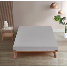 Homesty Premium Fitted Sheet, 100% Cotton Fitted Sheet, 30 cm Base, Oeko-Tex Bed Sheet with Strong Elastic Band, Suitable for All Mattresses (160 x 200 + 30 cm, Grey)