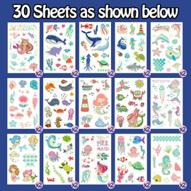 Partywind 330 Styles (30 Sheets) Glow Ocean Themed Temporary Tattoos for Kids, Luminous Under Sea/Beach/Pool Party Supplies Favors, Fake Tattoo Stickers for Boys and Girls Gifts