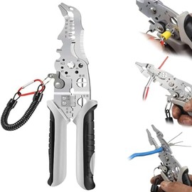 Pelacables 12 en 1 con Codo, Multifuncional de 7.5 Pulgadas, Pinzas Cortadoras de Cables, Herramienta Manual de Electricista, Profesional de Pelado de