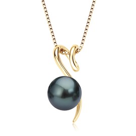 Tahitian Black Pearl Necklaces for Women, 14K Gold Plated Single Pearl Pendant Necklace Birthday Anniversary Jewelry Gifts for Wife Mom